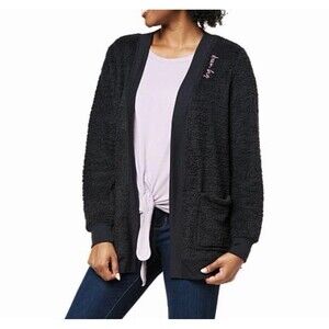 NWT Lacey Chabert Women's Marshmallow Chenille Cozy Cardigan Black Oversized XS